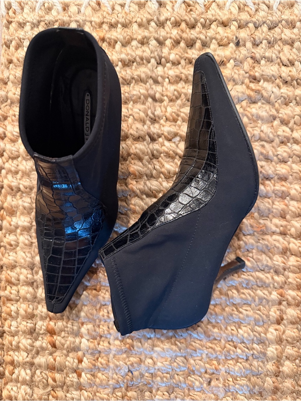 Donald J. Pliner Black Croc-Accent Pointed Ankle Booties